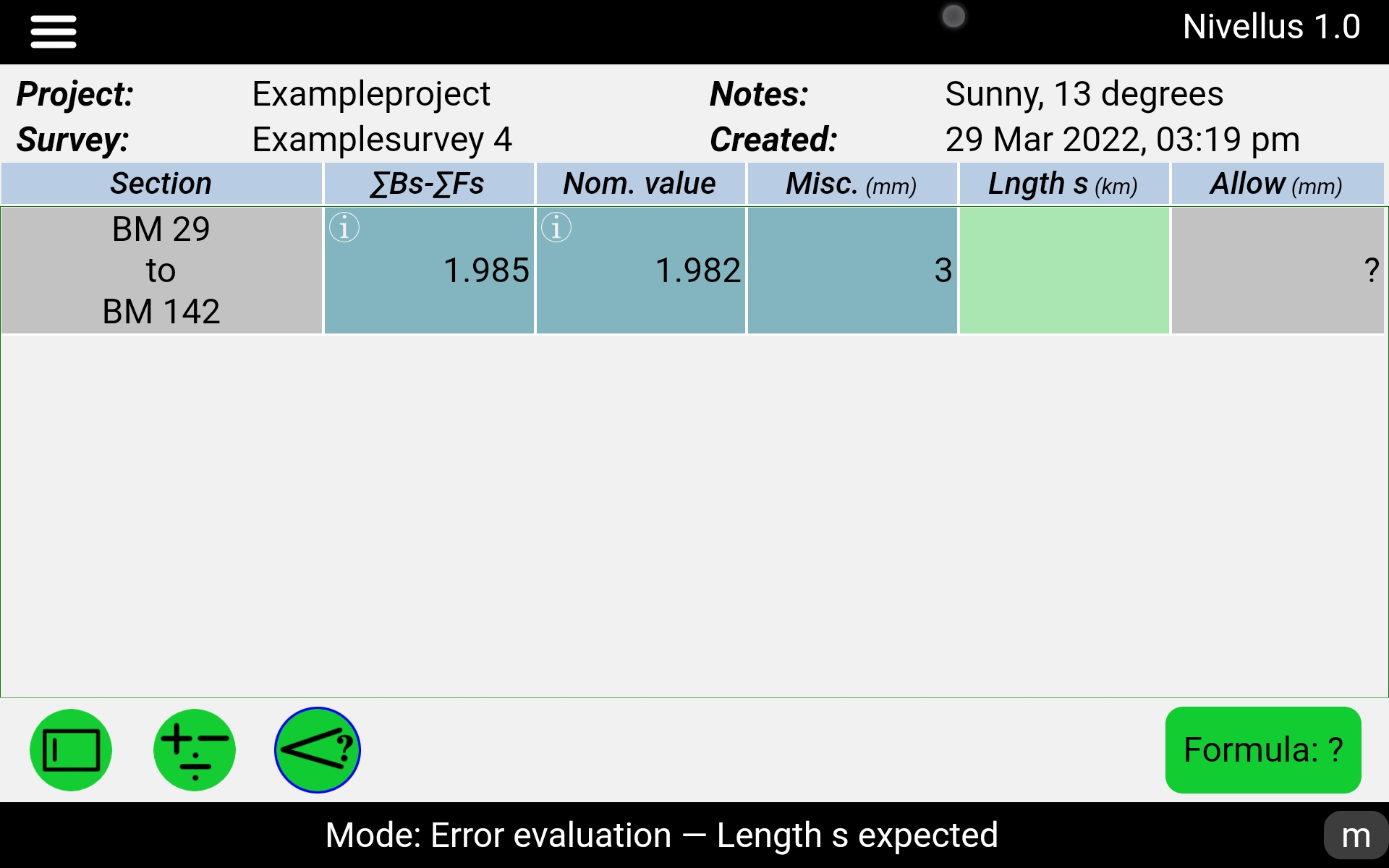 Nivellus android app - mode error evaluation