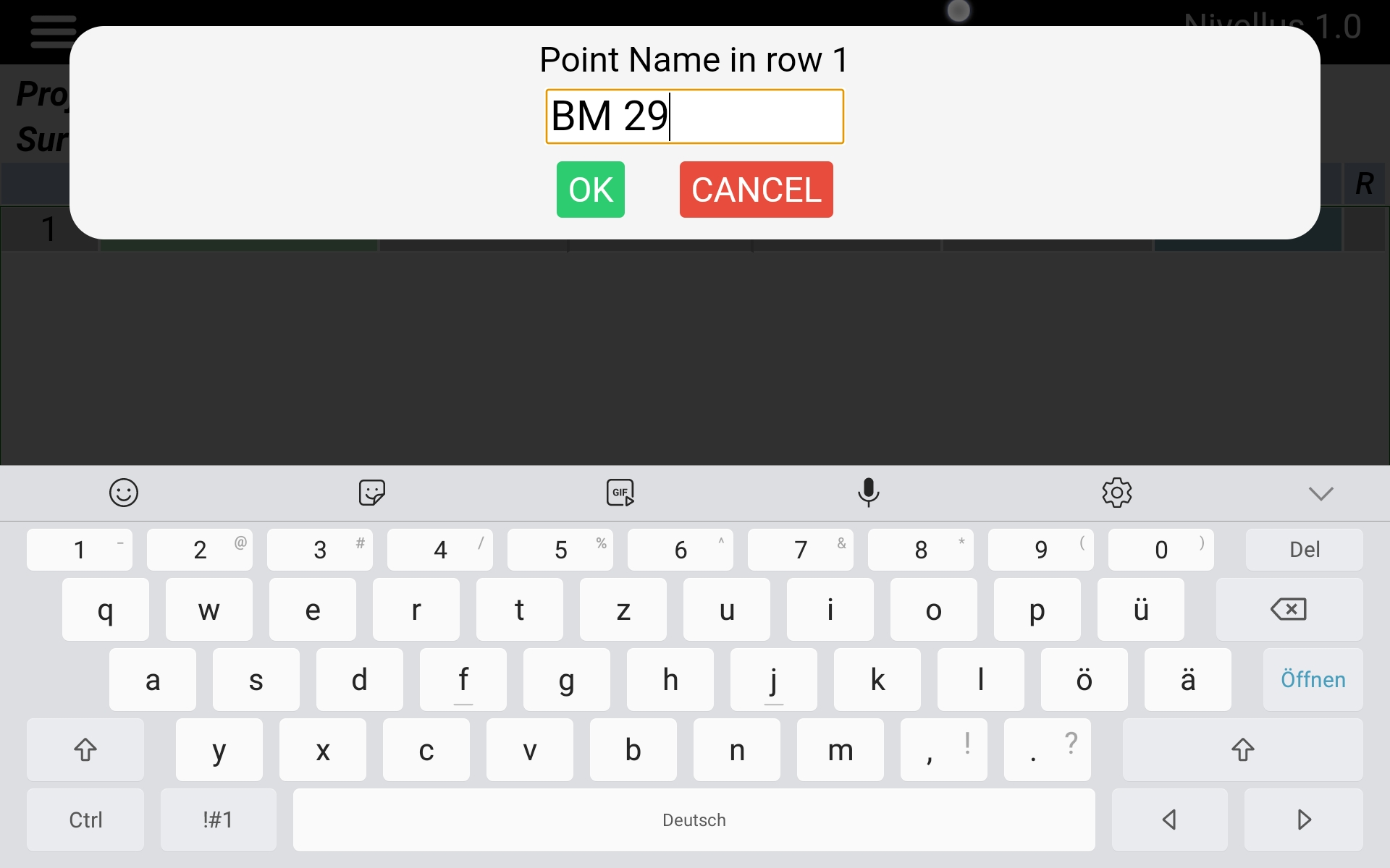 Differential leveling table input point name