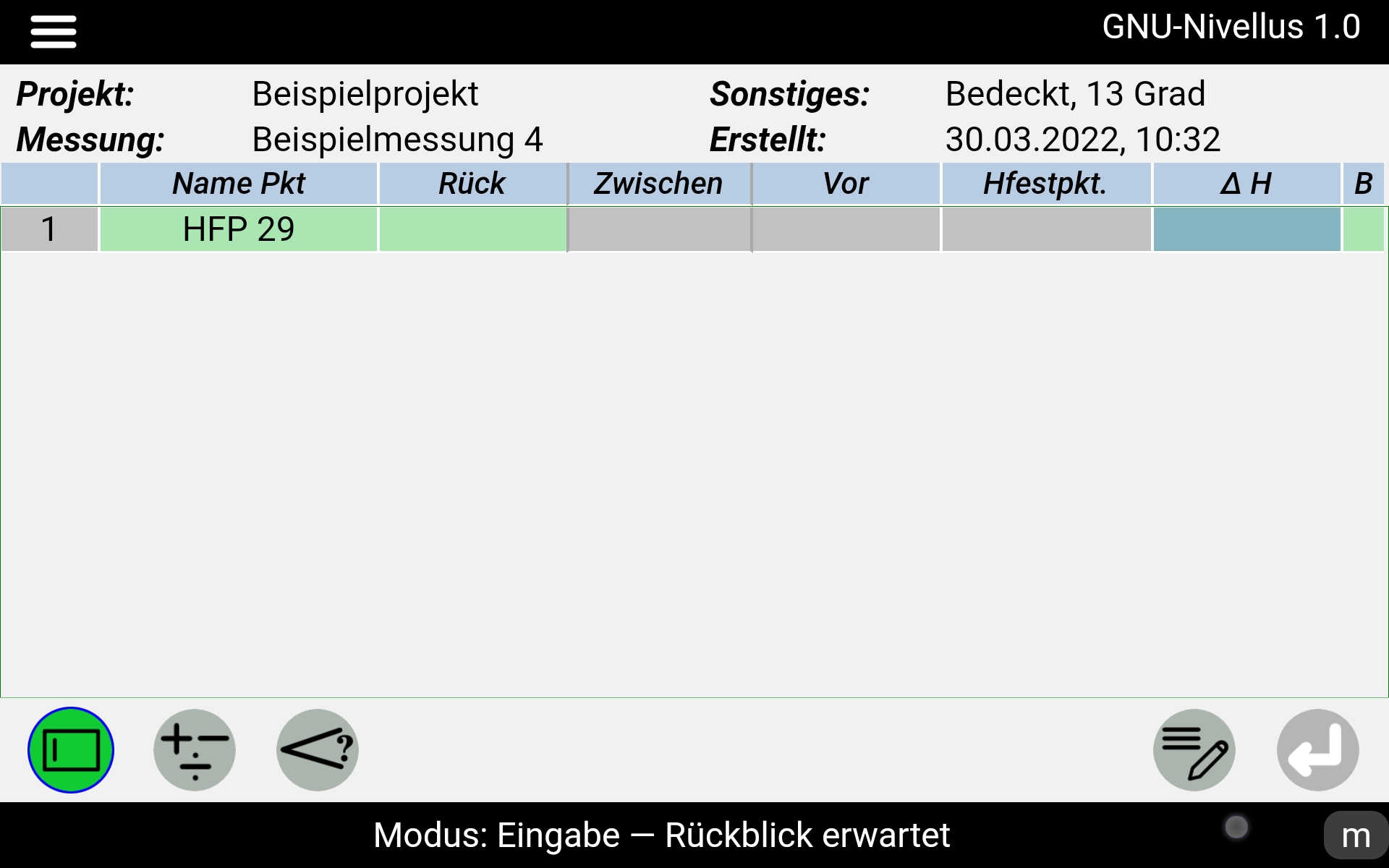 Nivellementtabelle Rückblick erwartet