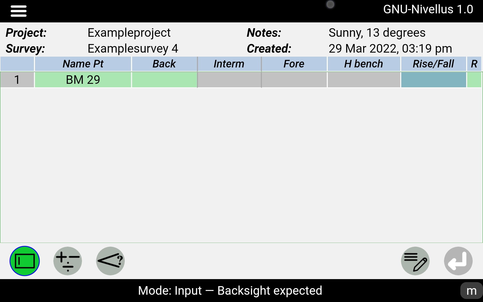 Differential levelling table backsight expected