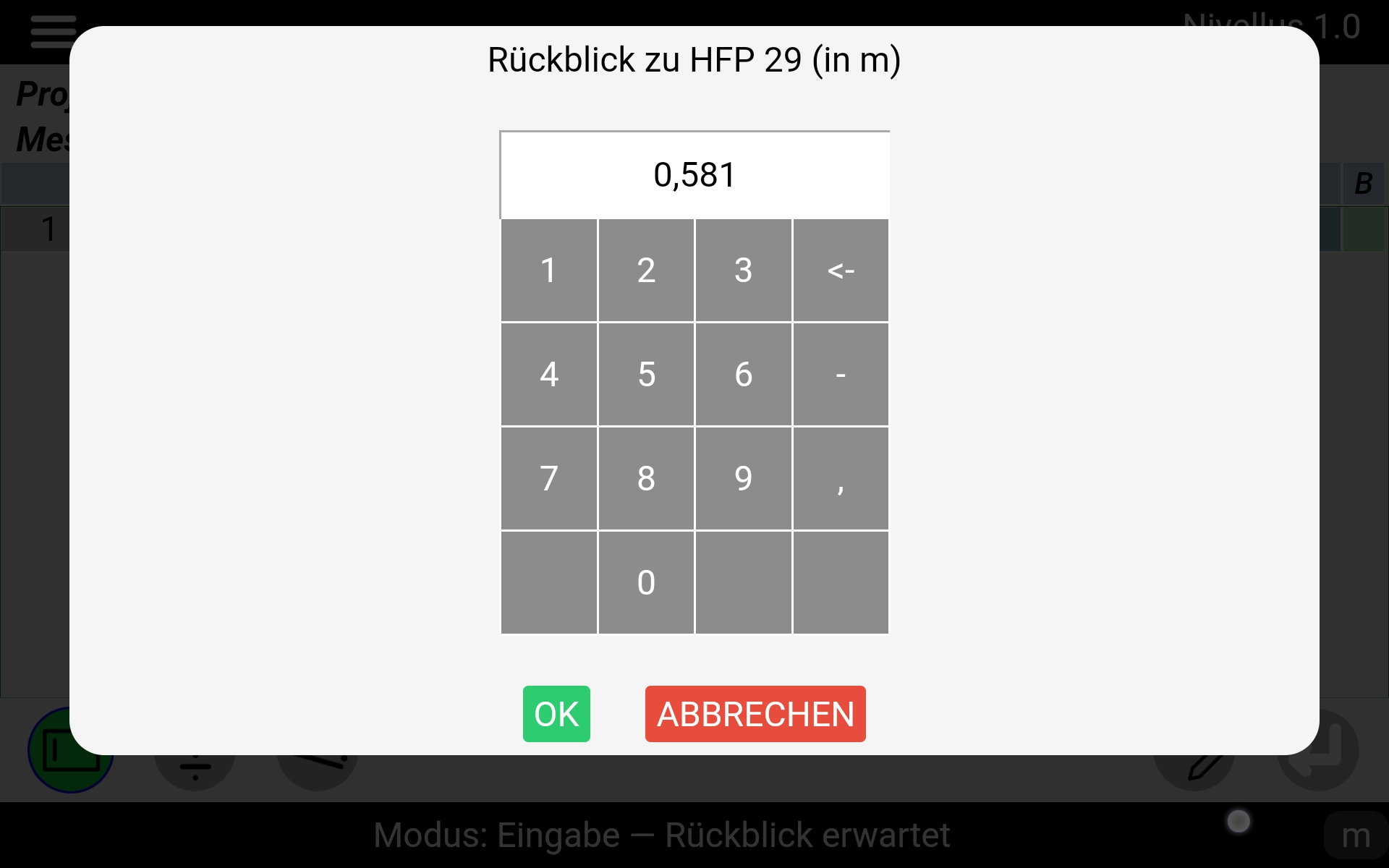 GNU-Nivellus App Eingabe Rückblick