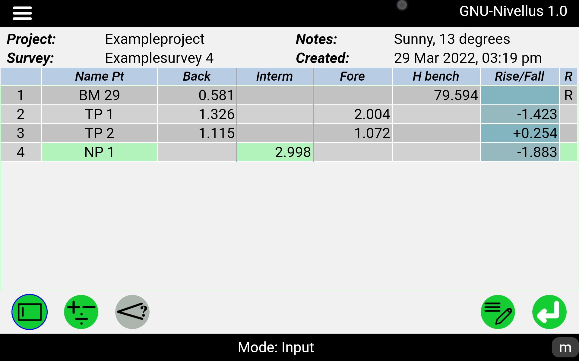 Input mode of differential leveling table