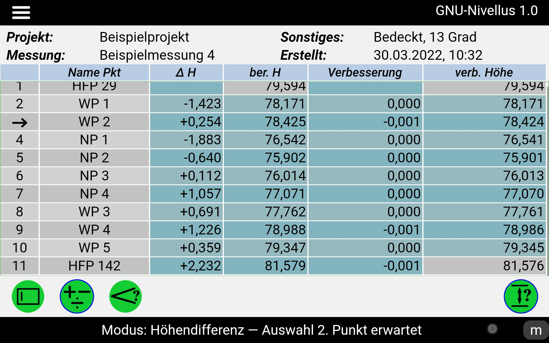 Höhendifferenz anzeigen - Auswahl der Punkte