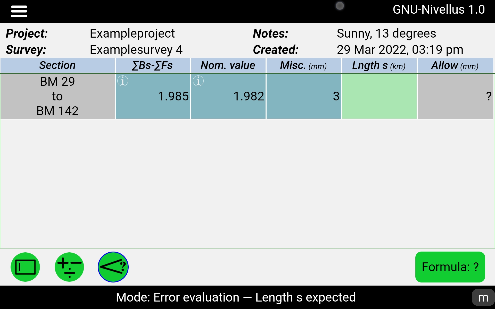 GNU-Nivellus android app - mode error evaluation