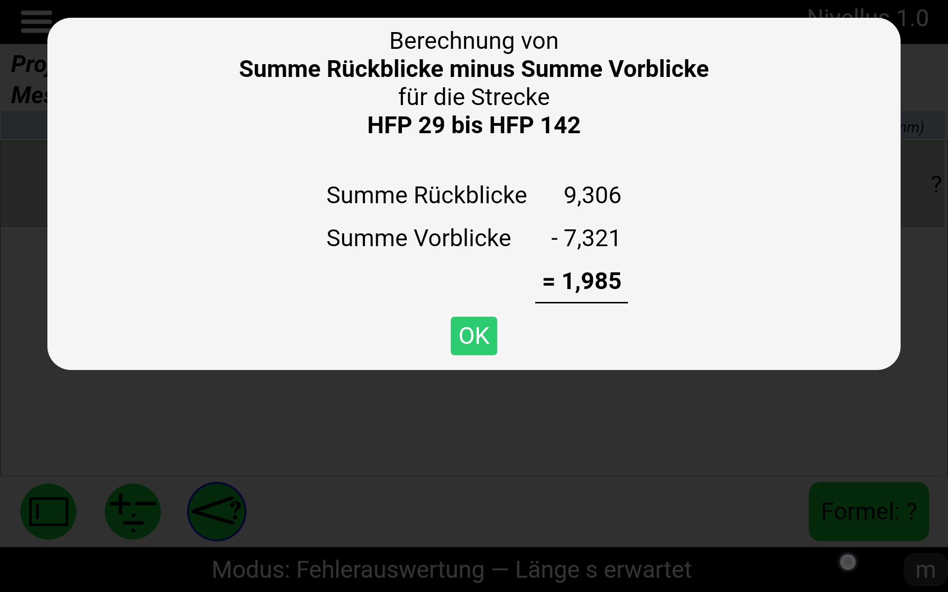 Berechnung Summe Rückblicke minus Summe Vorblicke