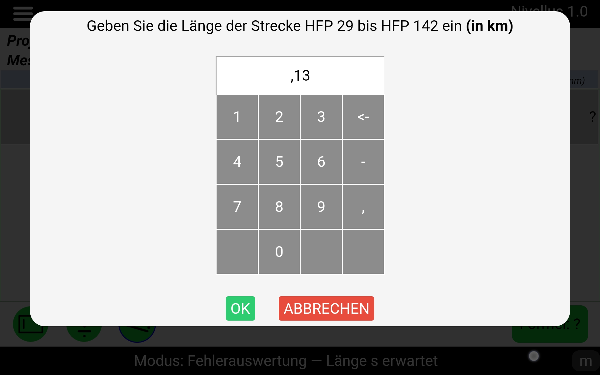 Länge der Nivellementstrecke eingeben