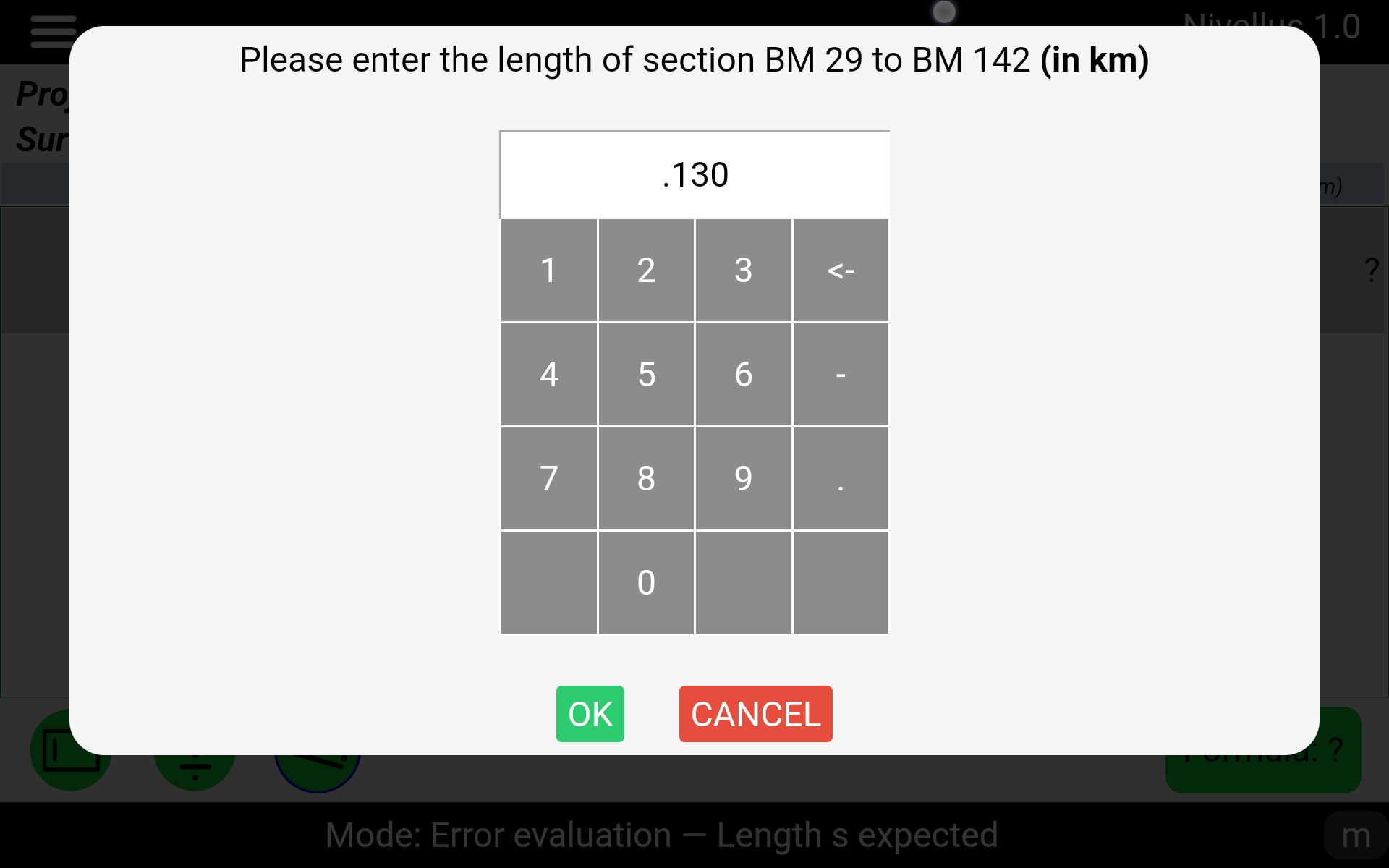 Input length of levelling section