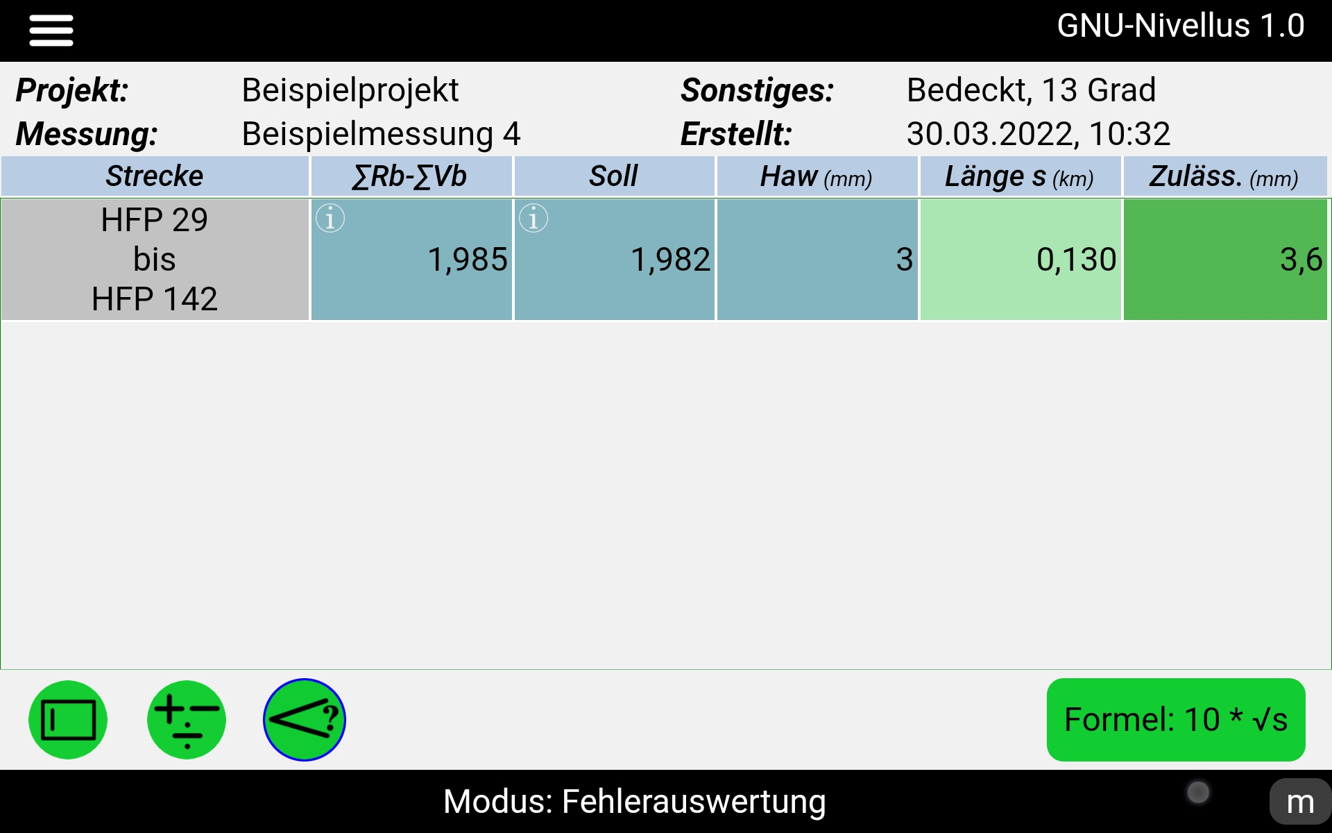 Überblick Modus Fehlerauswertung