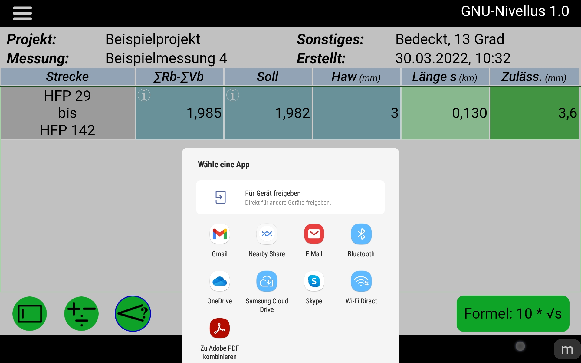 Nivellement Protokolle teilen