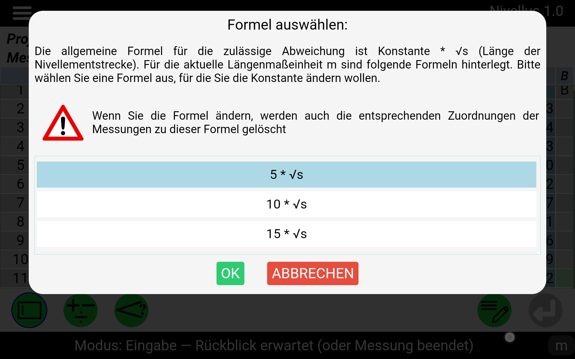 Bearbeiten der Konstante der Formel für zulässige Abweichung