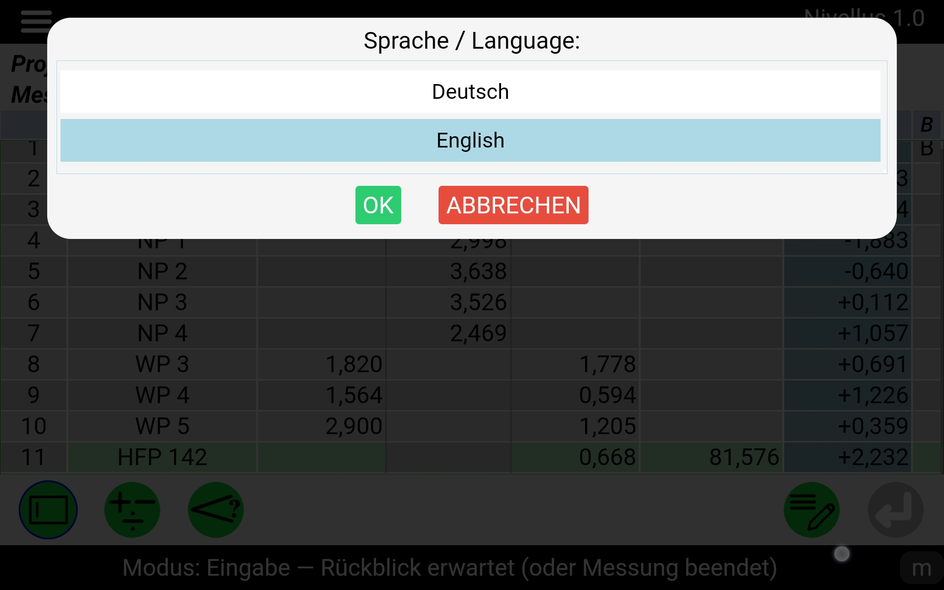 Auswahl der Sprache Deutsch / Englisch